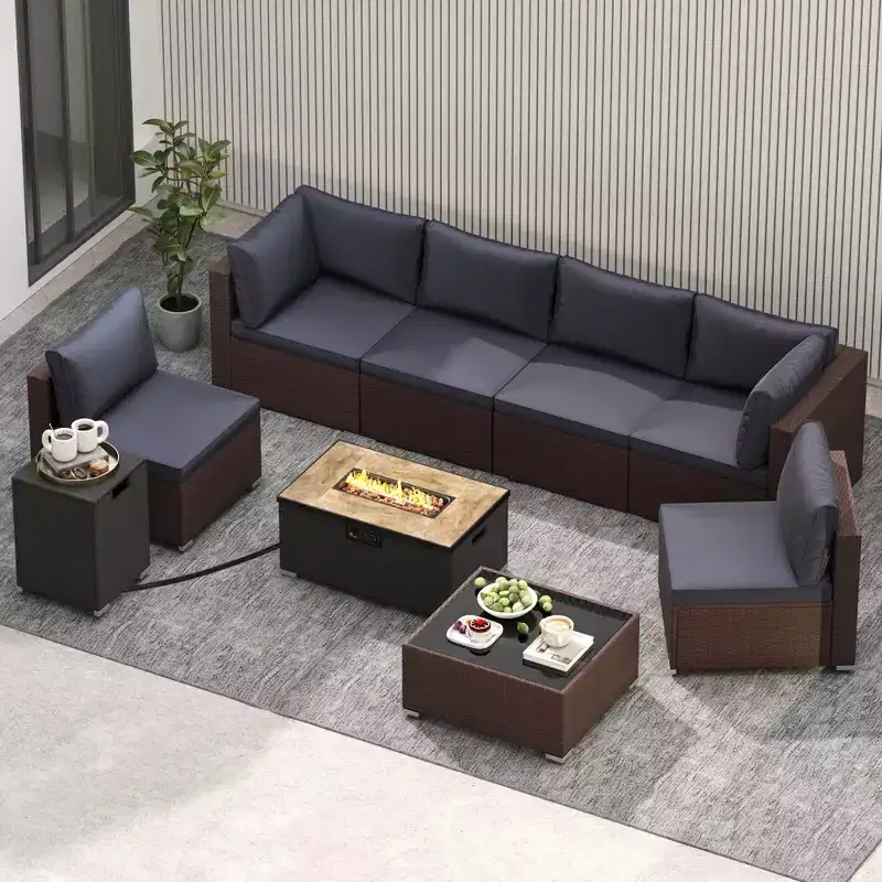 Ensemble de mobilier d'extérieur Costway 12 pièces avec table brasero de 32 pouces et cache-bouteille de gaz