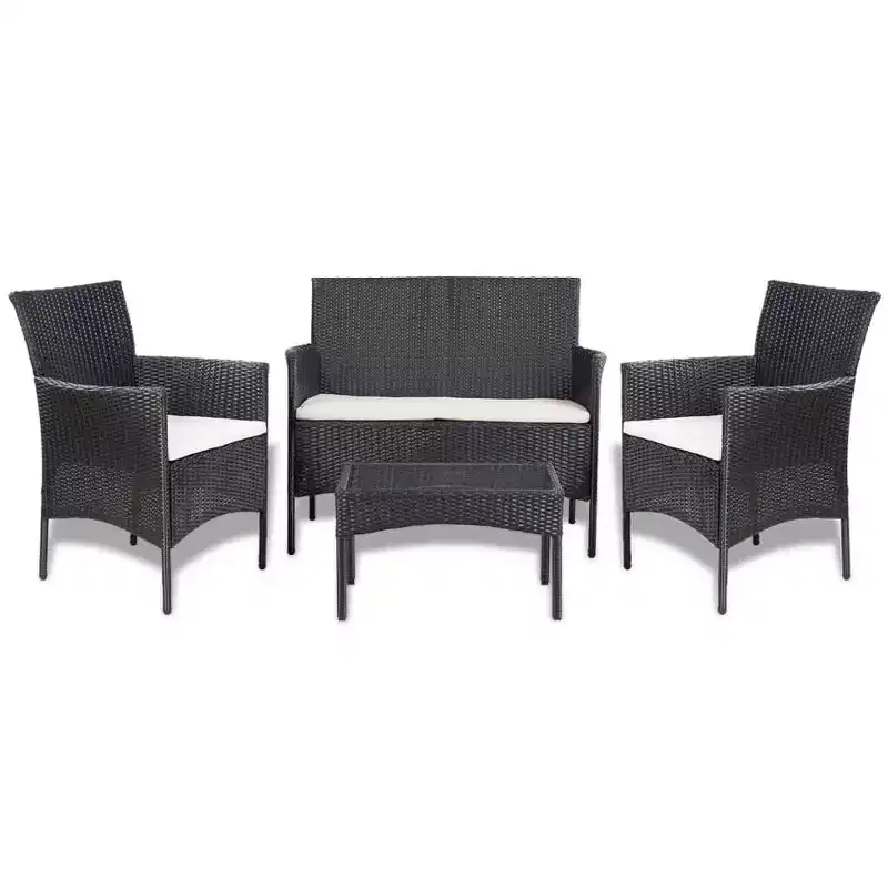 vidaXL Salon de jardin 4 pièces en résine tressée avec coussins Noir