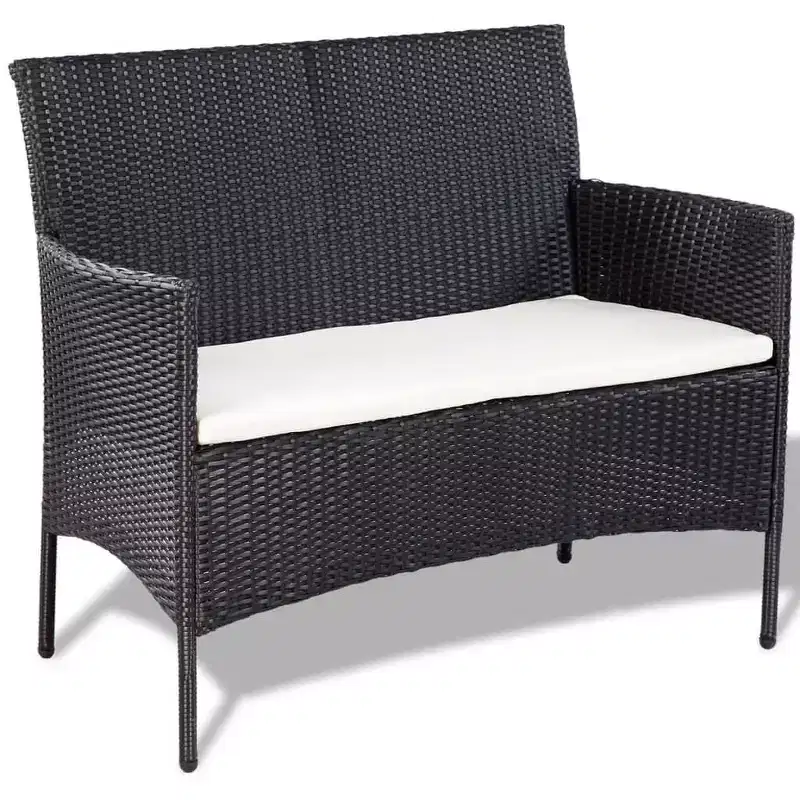 vidaXL Salon de jardin 4 pièces en résine tressée avec coussins Noir