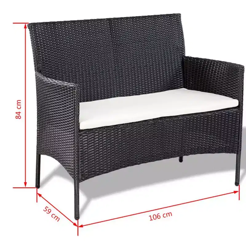 vidaXL Salon de jardin 4 pièces en résine tressée avec coussins Noir
