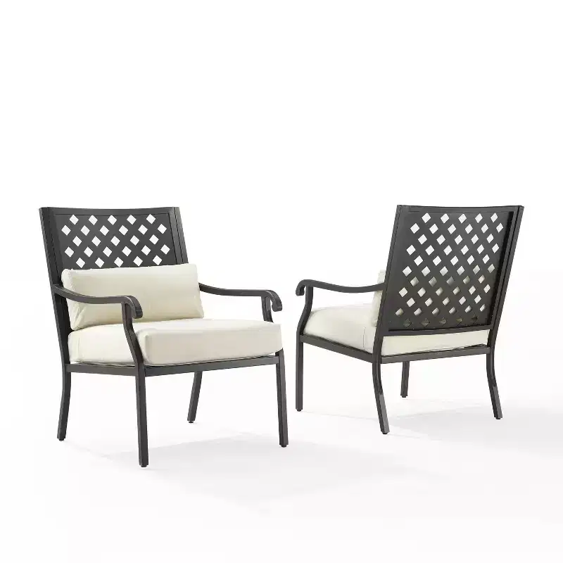 Ensemble de conversation d'extérieur Alistair 4 pièces en acier crème/noir mat - Crosley : Salon de patio résistant aux intempéries avec table basse