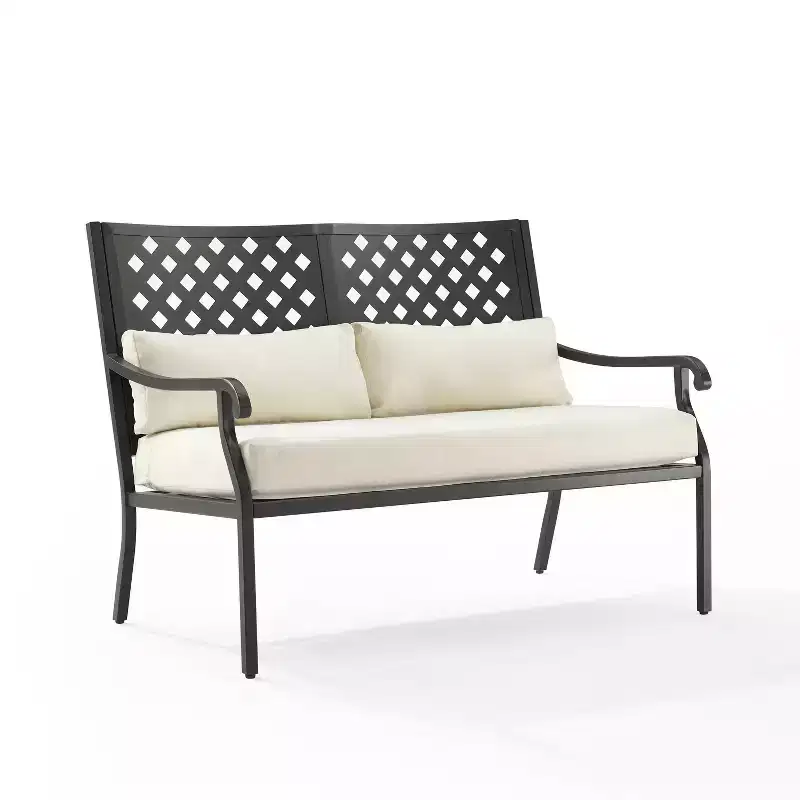 Ensemble de conversation d'extérieur Alistair 4 pièces en acier crème/noir mat - Crosley : Salon de patio résistant aux intempéries avec table basse