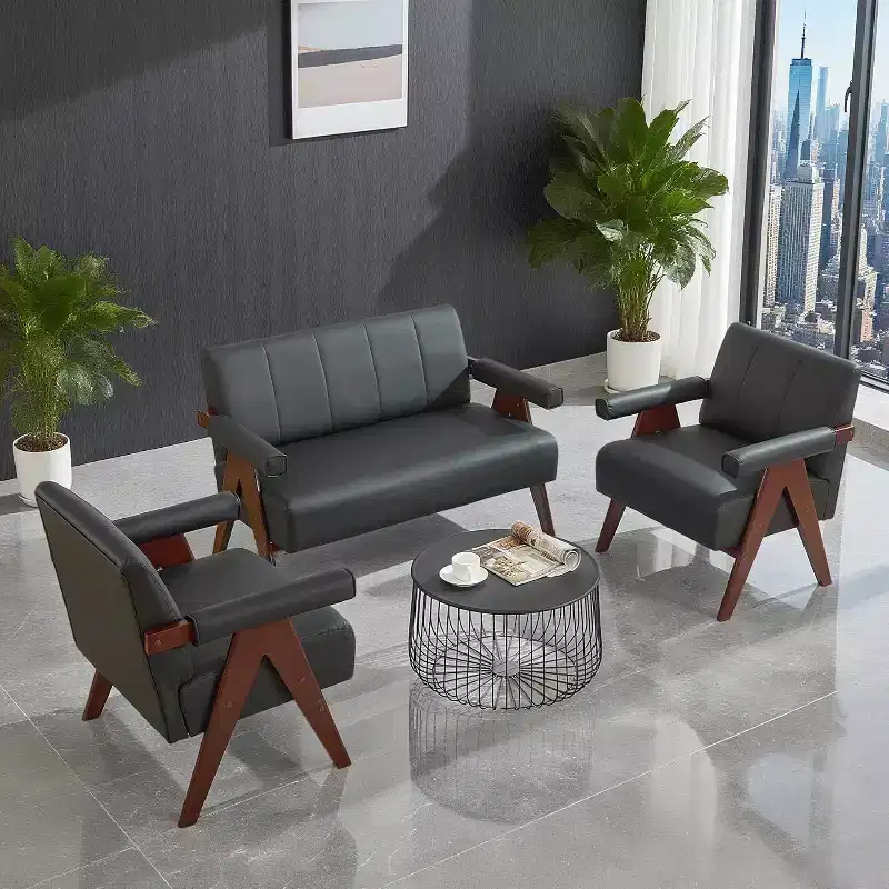 TYBOATLE Canapé et fauteuils d'appoint en similicuir, ensemble de canapés de bureau modernes, mini-causeuse rembourrée confortable avec 2 fauteuils d'appoint