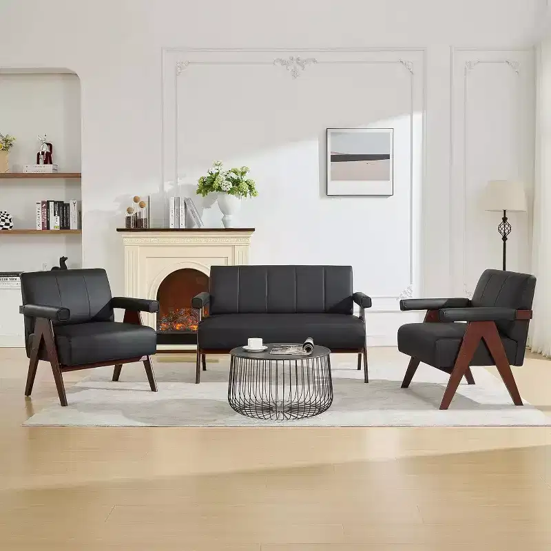 TYBOATLE Canapé et fauteuils d'appoint en similicuir, ensemble de canapés de bureau modernes, mini-causeuse rembourrée confortable avec 2 fauteuils d'appoint