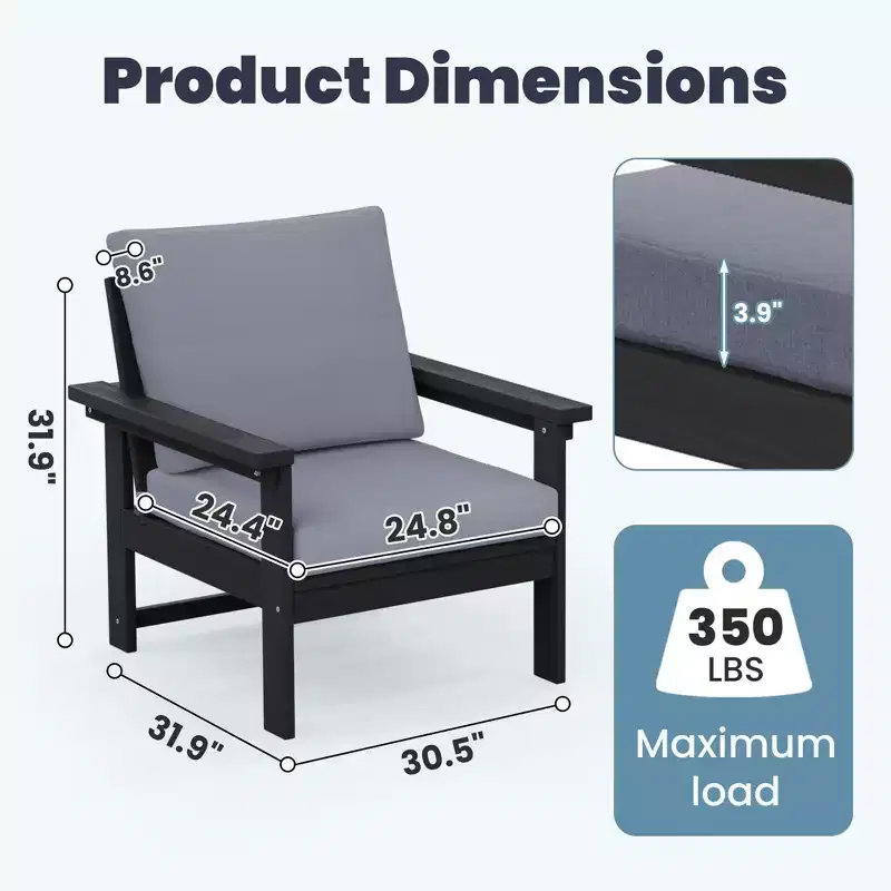 Hyleory Ensemble de mobilier d'extérieur de luxe avec coussins – Conception robuste en PEHD pour un confort optimal