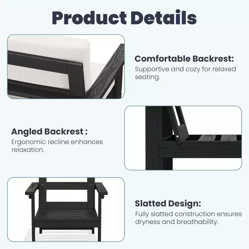 Hyleory Ensemble de mobilier d'extérieur de luxe avec coussins – Conception robuste en PEHD pour un confort optimal