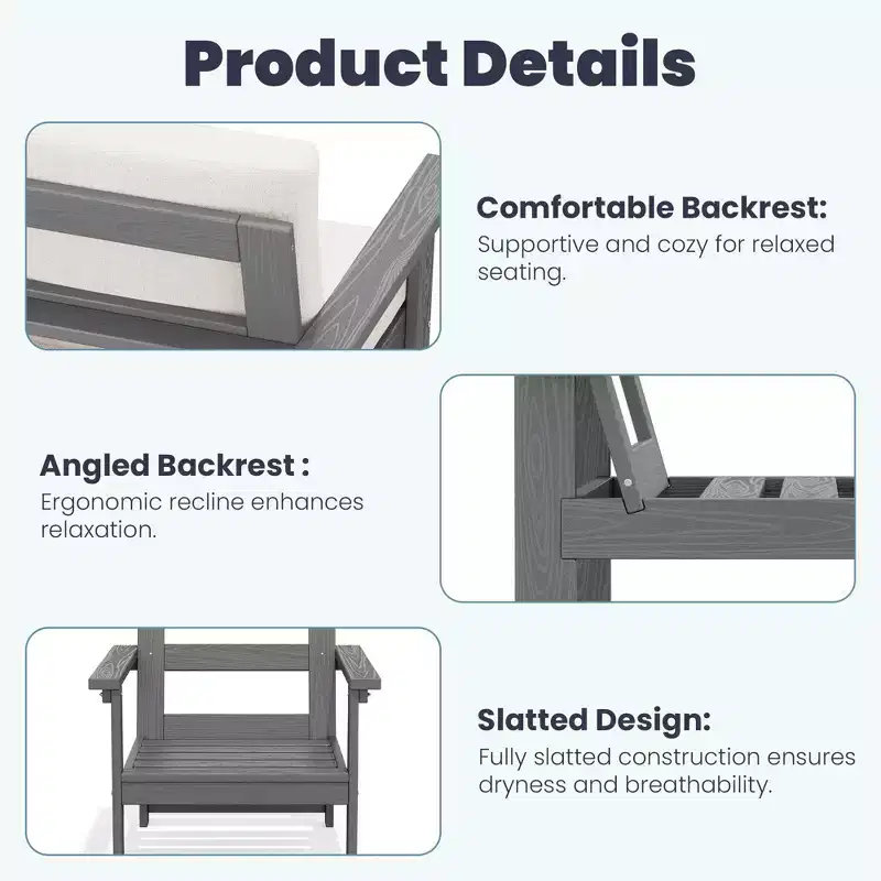 Hyleory Ensemble de mobilier d'extérieur de luxe avec coussins – Conception robuste en PEHD pour un confort optimal