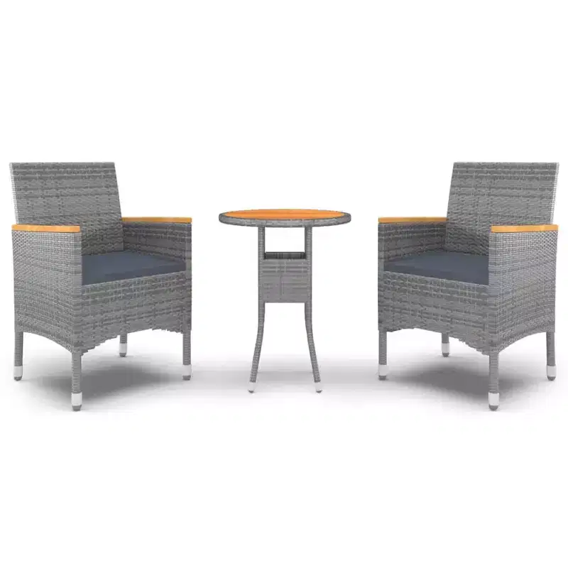 vidaXL Salon de Jardin avec Table et Chaises Gris, Rotin synthétique Gris Foncé 3 Pièces