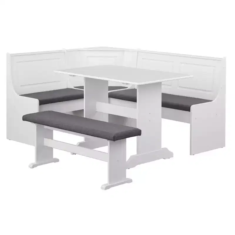 Ensemble de salle à manger Buylateral 3 pièces Polly Farmhouse avec banquette d'angle et table en bois massif
