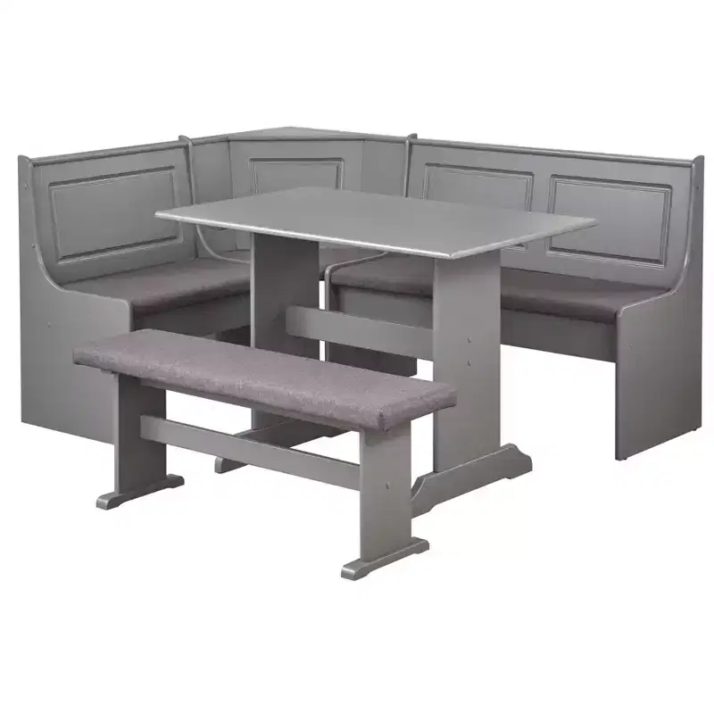 Ensemble de salle à manger Buylateral 3 pièces Polly Farmhouse avec banquette d'angle et table en bois massif