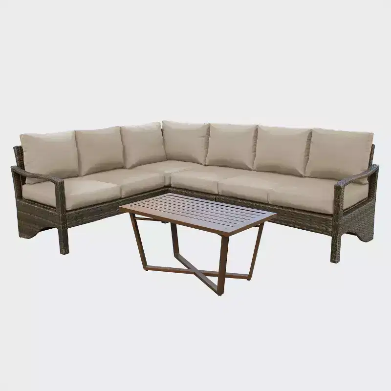 Canapé d'angle en osier 5 pièces Leisure Made Augusta avec tissu beige