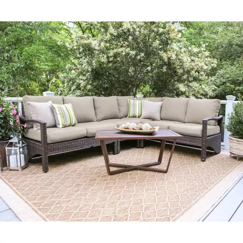 Canapé d'angle en osier 5 pièces Leisure Made Augusta avec tissu beige