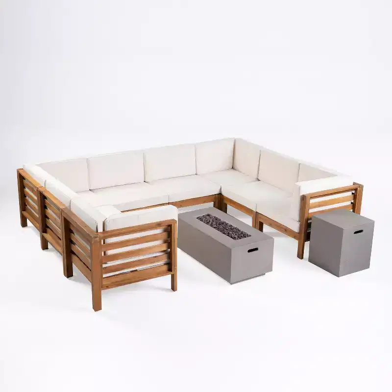 GDFStudio Cascada, ensemble de canapés modulaires d'extérieur 8 places en bois d'acacia avec foyer