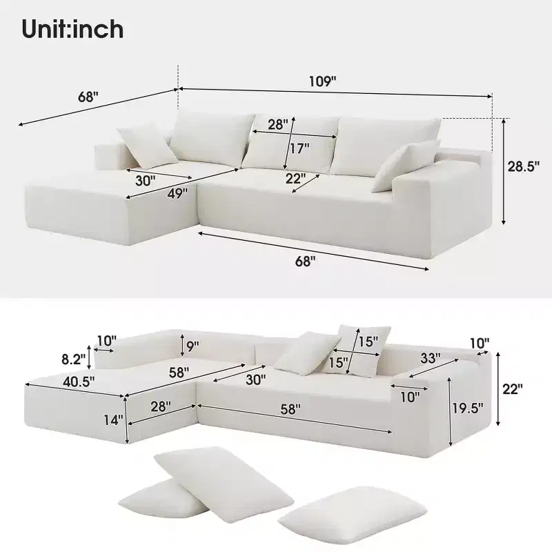 Canapé d'angle modulable 2 pièces Elio Modern de GDFStudio avec coussins