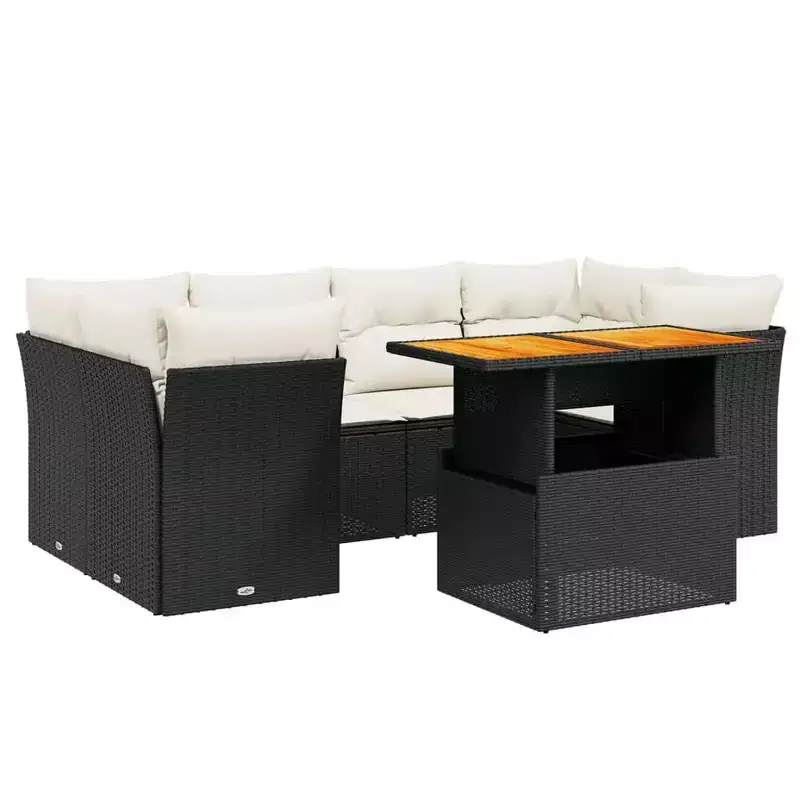 vidaXL Salon de jardin noir en résine tressée 7 pièces avec accoudoirs réglables