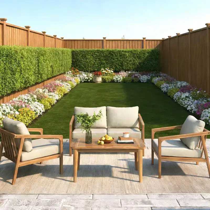 Ensemble de canapé d'extérieur en bois d'acacia Salon de jardin avec table basse et coussins, Teck+Beige - ModernLuxe