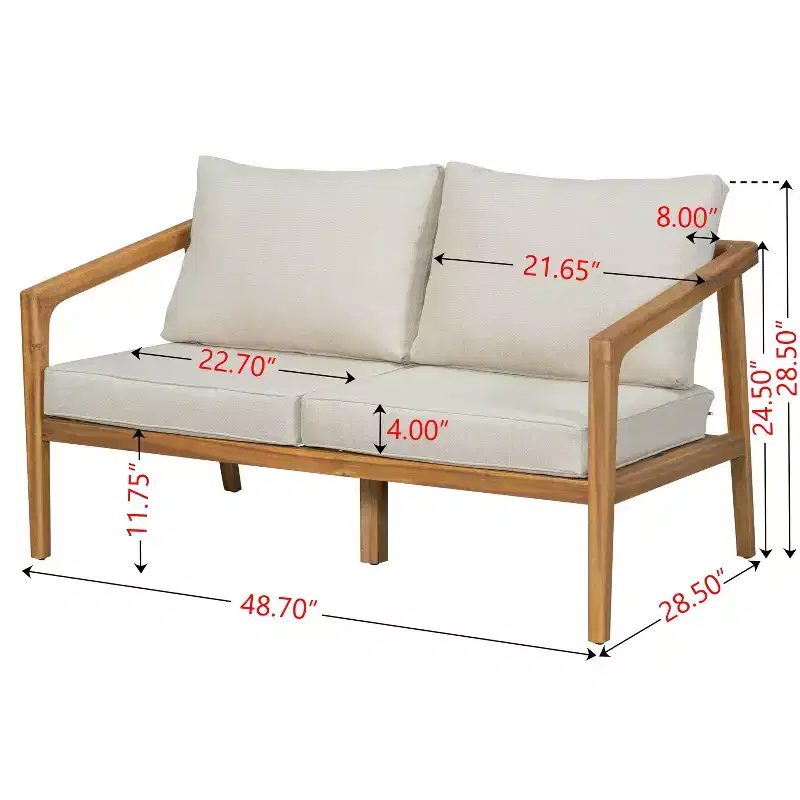 Ensemble de canapé d'extérieur en bois d'acacia Salon de jardin avec table basse et coussins, Teck+Beige - ModernLuxe