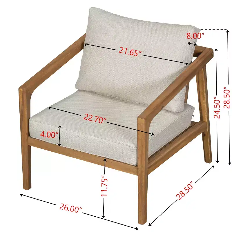 Ensemble de canapé d'extérieur en bois d'acacia Salon de jardin avec table basse et coussins, Teck+Beige - ModernLuxe