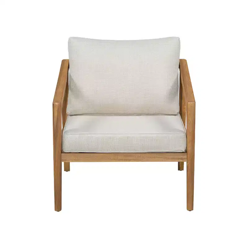 Ensemble de canapé d'extérieur en bois d'acacia Salon de jardin avec table basse et coussins, Teck+Beige - ModernLuxe