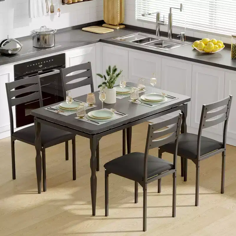 Ensemble de salle à manger 5 pièces, table et chaises de salle à manger de style industriel pour 4 personnes