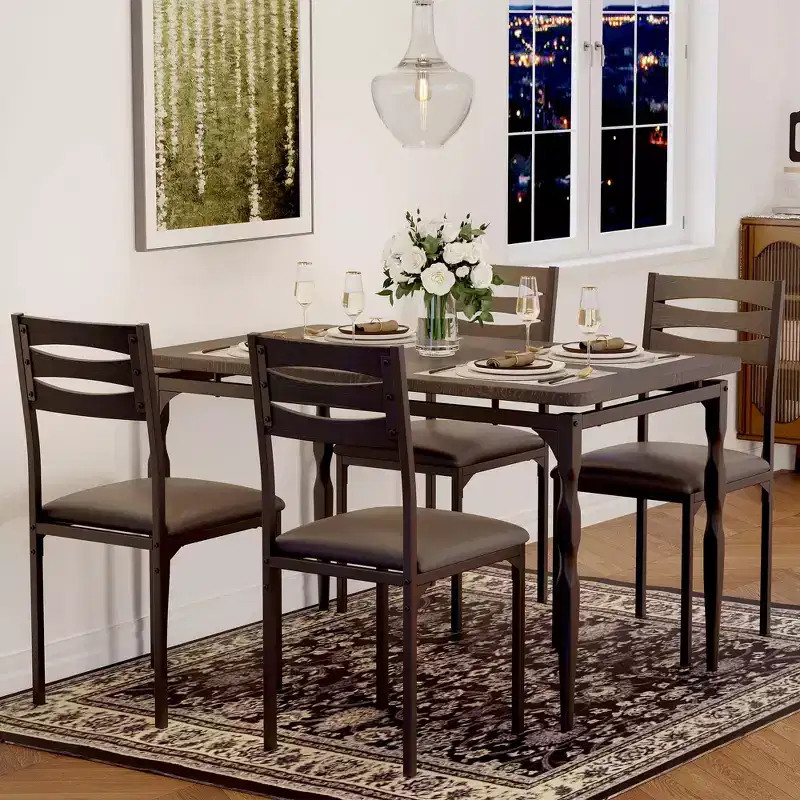 Ensemble de salle à manger 5 pièces, table et chaises de salle à manger de style industriel pour 4 personnes