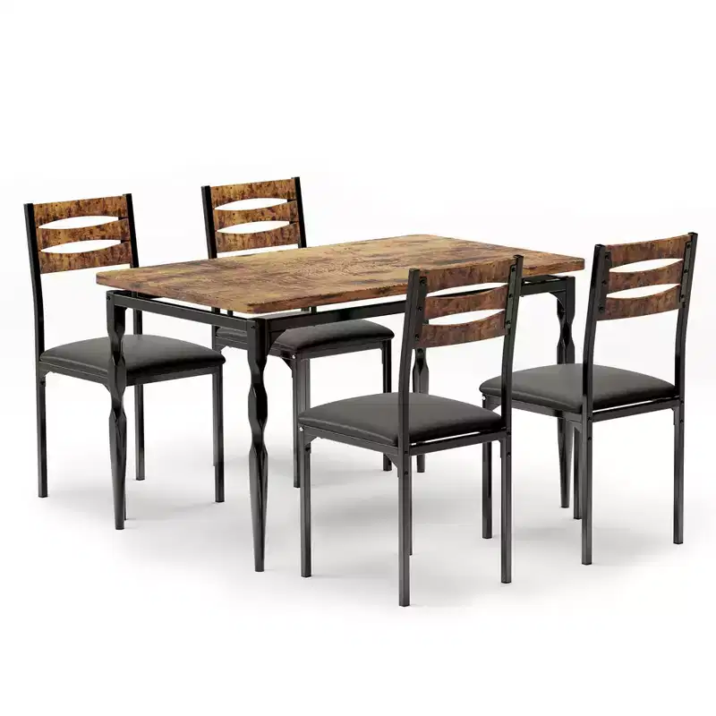 Ensemble de salle à manger 5 pièces, table et chaises de salle à manger de style industriel pour 4 personnes