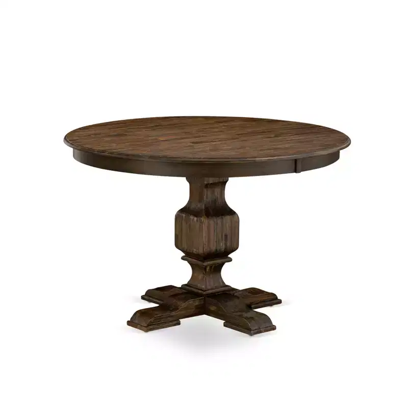 HomeStock Belmont – Ensemble de salle à manger 7 pièces, table de salle à manger en bois, 6 chaises de cuisine en tissu de lin couleur sable clair, dossier haut – Finition jacobéen vieilli