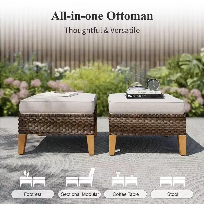 Captiva Designs Ensemble de conversation d'extérieur 9 pièces en rotin et osier pour terrasse, canapé sectionnel demi-lune incurvé avec pouf rembourré
