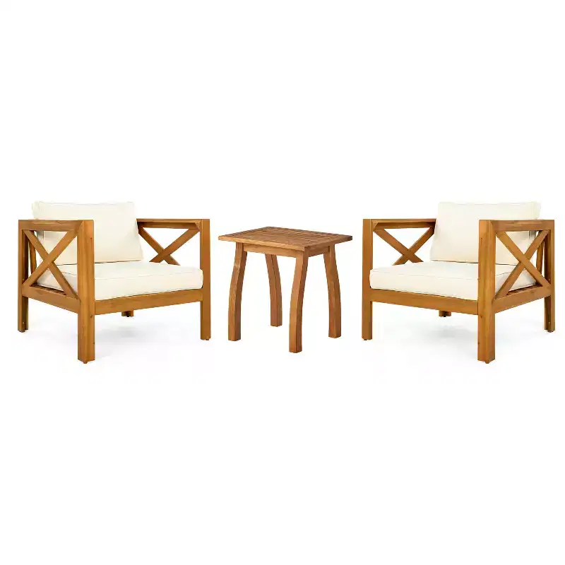 Christopher Knight Home Callum Chaises de club de patio 3 pièces transitionnelles en bois d'acacia avec table d'appoint rectangulaire