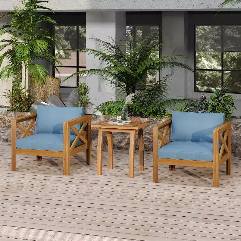 Christopher Knight Home Callum Chaises de club de patio 3 pièces transitionnelles en bois d'acacia avec table d'appoint rectangulaire