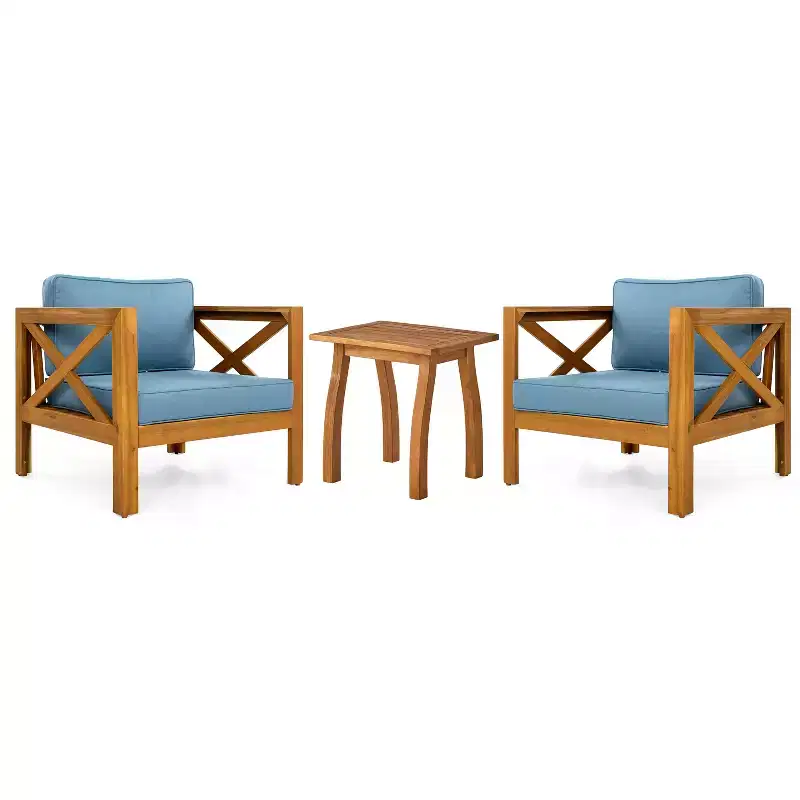 Christopher Knight Home Callum Chaises de club de patio 3 pièces transitionnelles en bois d'acacia avec table d'appoint rectangulaire