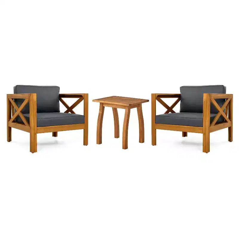 Christopher Knight Home Callum Chaises de club de patio 3 pièces transitionnelles en bois d'acacia avec table d'appoint rectangulaire