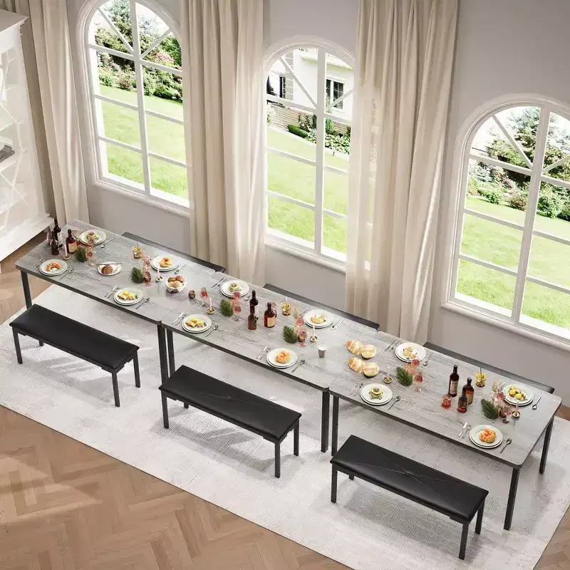 Ensemble table de salle à manger de 109 cm pour 4 personnes, ensemble table de cuisine rectangulaire avec 2 bancs rembourrés, mobilier de cuisine et de salle à manger 3 pièces peu encombrant