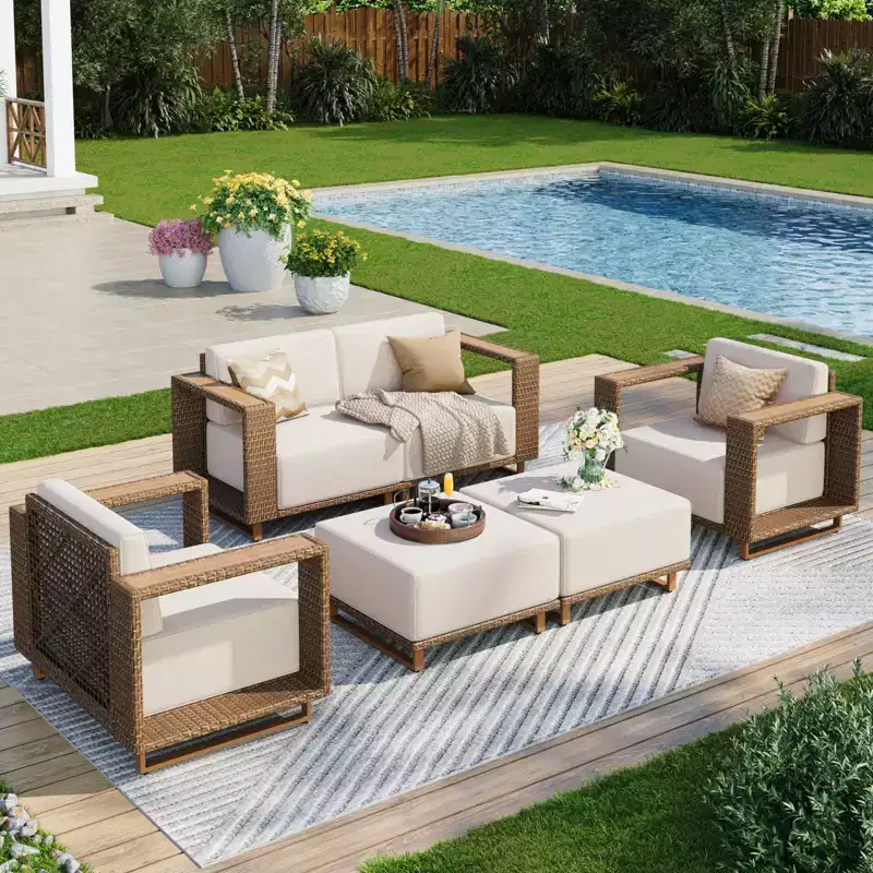 Captiva Designs Ensemble de conversation pour mobilier de patio extérieur en rotin sectionnel avec coussins de 25 cm d'épaisseur
