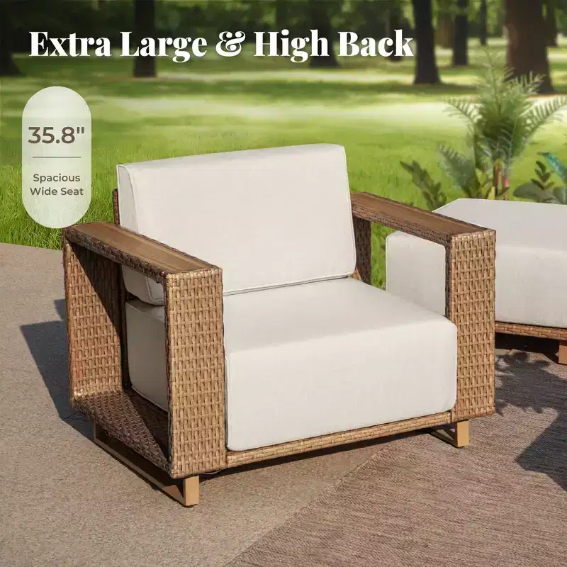 Captiva Designs Ensemble de conversation pour mobilier de patio extérieur en rotin sectionnel avec coussins de 25 cm d'épaisseur