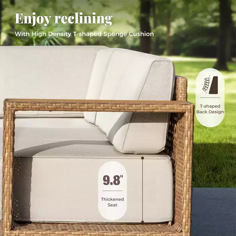 Captiva Designs Ensemble de conversation pour mobilier de patio extérieur en rotin sectionnel avec coussins de 25 cm d'épaisseur