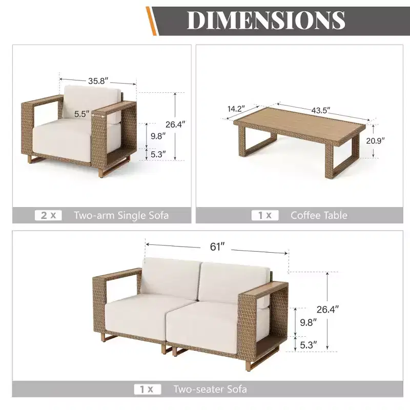 Captiva Designs Ensemble de conversation pour mobilier de patio extérieur en rotin sectionnel avec coussins de 25 cm d'épaisseur