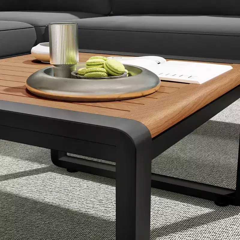 Ensemble de conversation d'extérieur 4 pièces Whisen en métal et bois, résistant aux intempéries, avec canapé modulable et coussins et table
