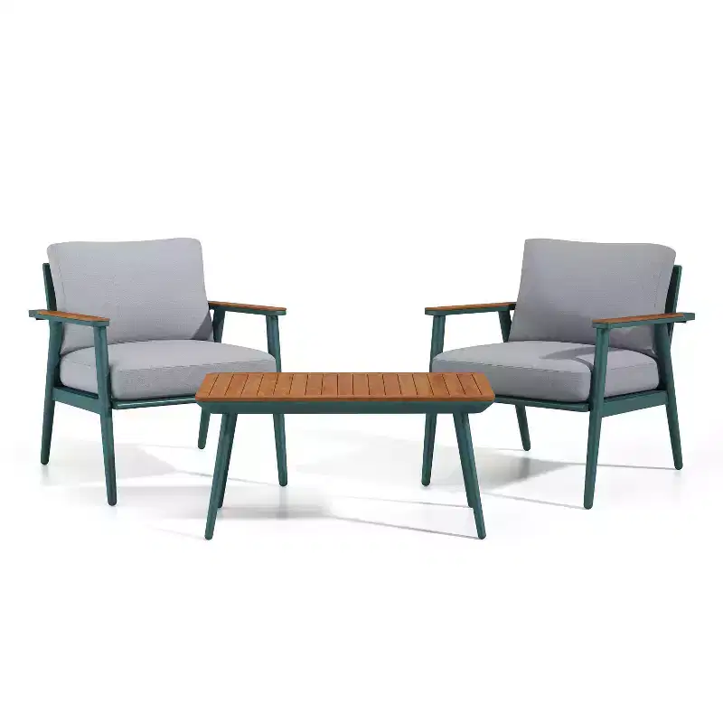 Ensemble de conversation de patio 3 pièces Peakey en aluminium : Résistant à l'eau, résistant à la rouille, résistant aux UV, style nautique, coussins amovibles