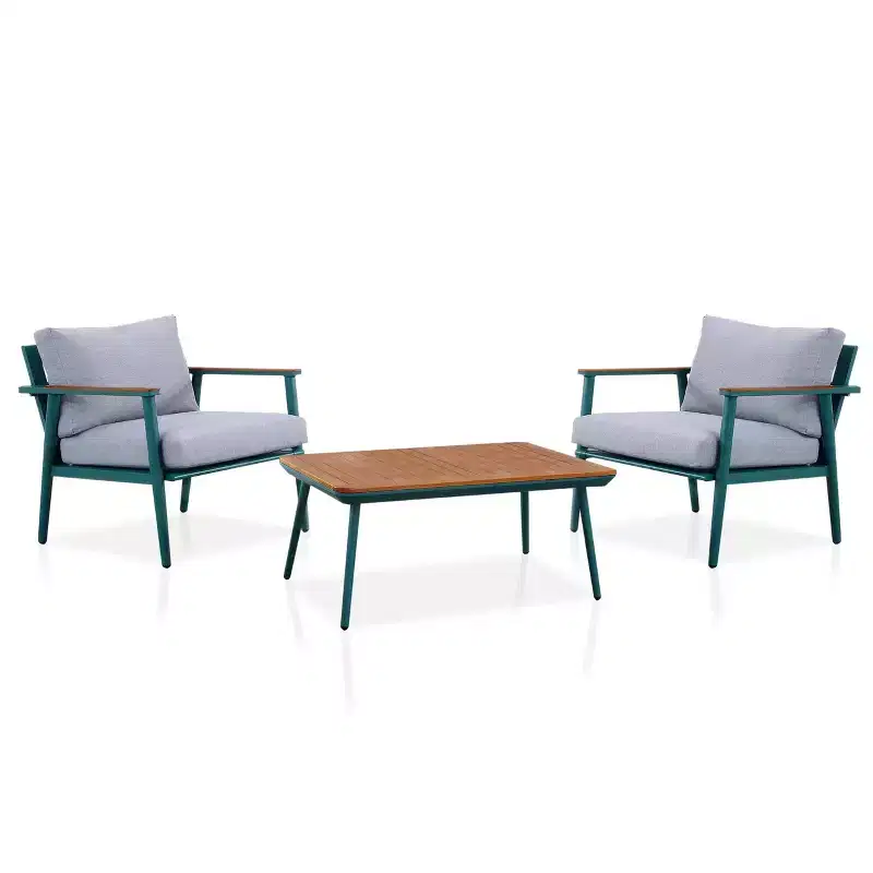 Ensemble de conversation de patio 3 pièces Peakey en aluminium : Résistant à l'eau, résistant à la rouille, résistant aux UV, style nautique, coussins amovibles