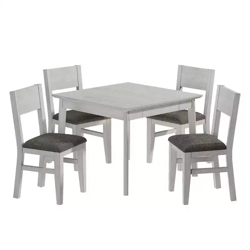 Ensemble de salle à manger 5 pièces VECELO de style ferme pour 4 personnes, table carrée en bois d'hévéa et 4 chaises de salle à manger rembourrées, gris
