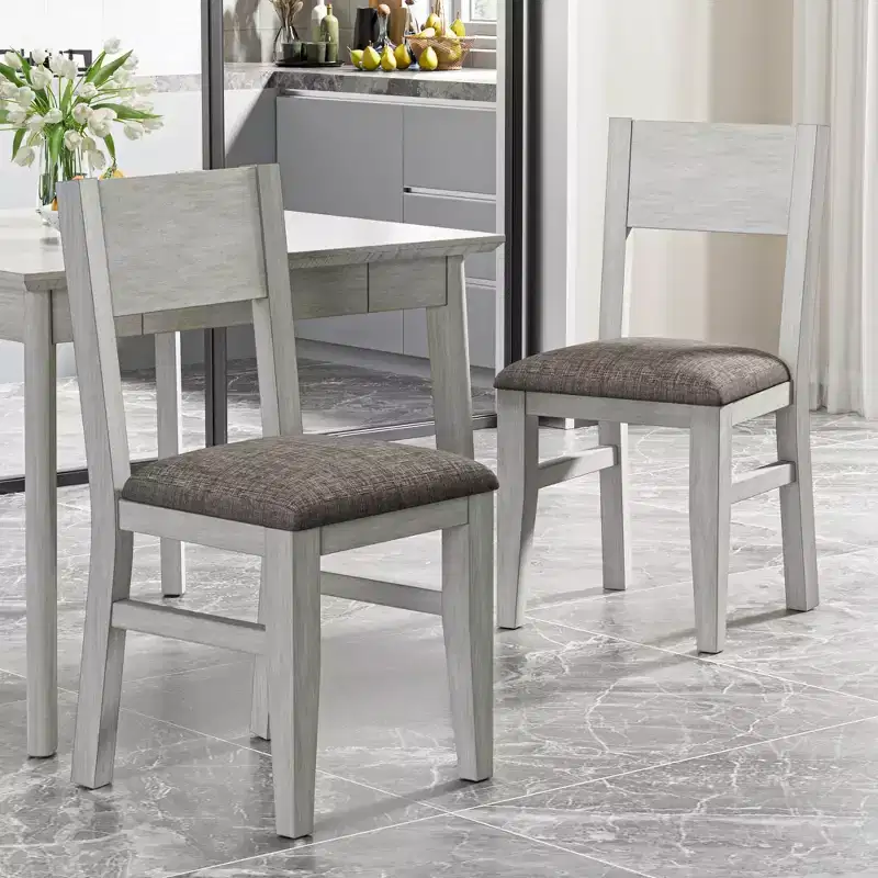 Ensemble de salle à manger 5 pièces VECELO de style ferme pour 4 personnes, table carrée en bois d'hévéa et 4 chaises de salle à manger rembourrées, gris