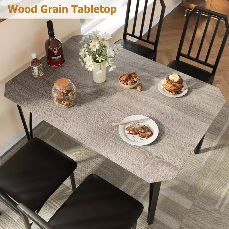 Ensemble table et chaises de salle à manger pour 4 personnes, table de cuisine et chaises pour 4 avec design chanfreiné, ensemble de salle à manger 5 pièces avec sièges coussinés