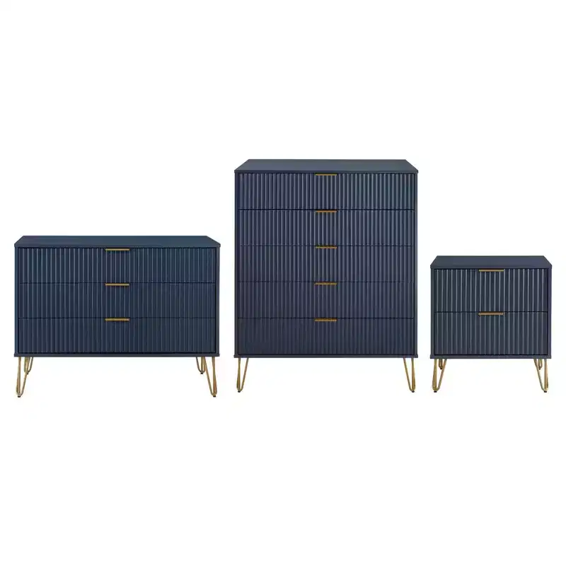 Ensemble commode 5 tiroirs, commode 3 tiroirs et table de chevet Manhattan Comfort Dumbo 3 pièces