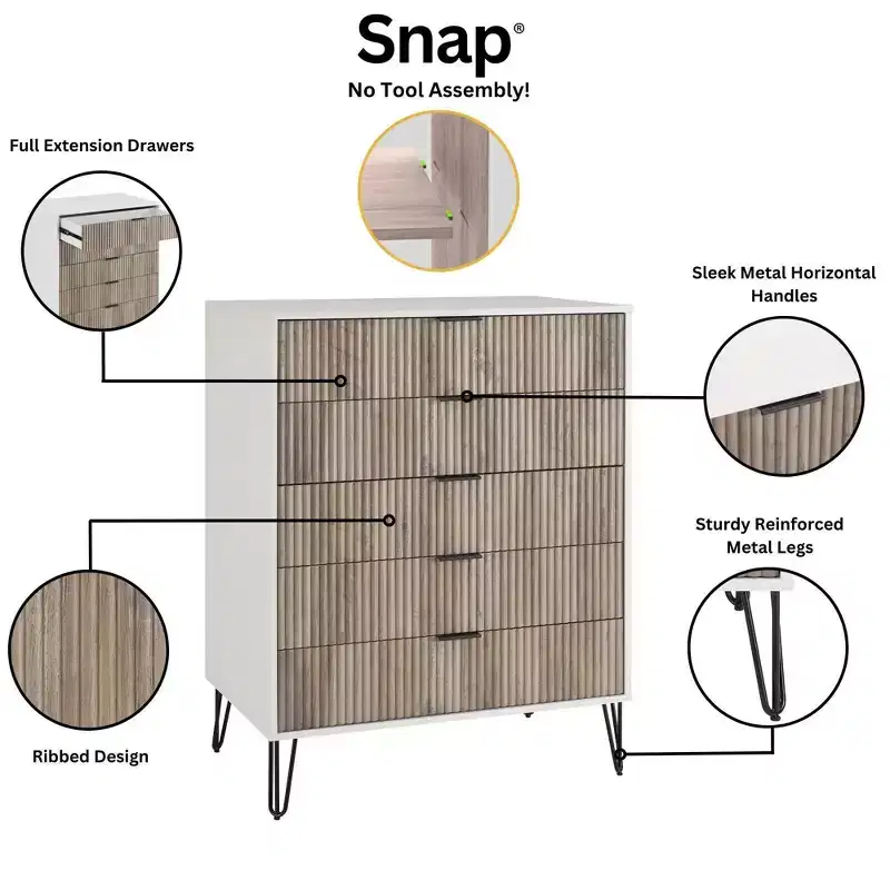 Ensemble commode 5 tiroirs, commode 3 tiroirs et table de chevet Manhattan Comfort Dumbo 3 pièces