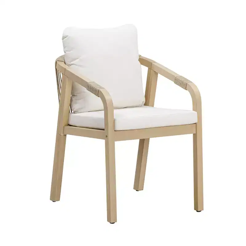 Ensemble de salle à manger d'extérieur en bois 5 pièces avec coussins, bois d'eucalyptus naturel - Teamson Home : Sièges avec coussins épais et grande table à manger