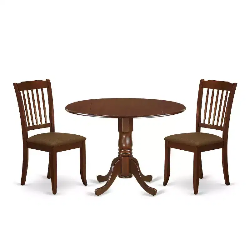 Ensemble de salle à manger rond avec table à rallonges et 2 chaises de salle à manger en lin - Finition acajou