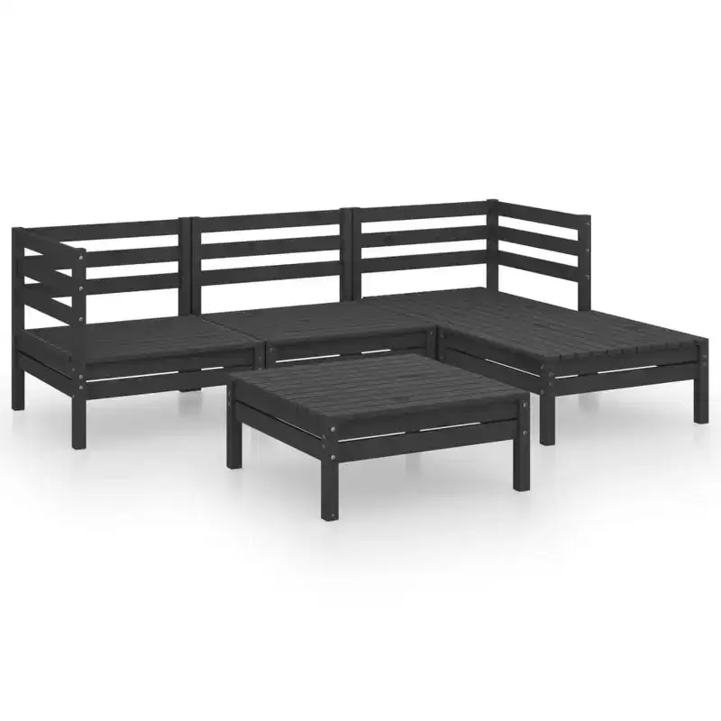vidaXL Salon de jardin noir Bois de pin massif 63,5 cm x 63,5 cm x 62,5 cm