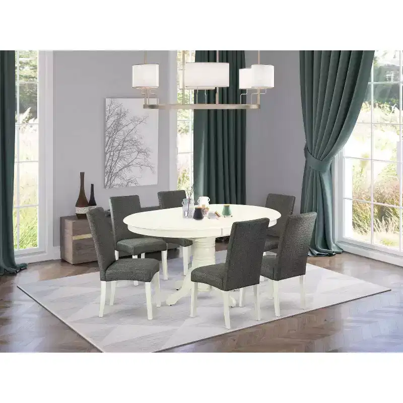 Ensemble de salle à manger 7 pièces avec table ovale à rallonge et 6 chaises - Style cottage