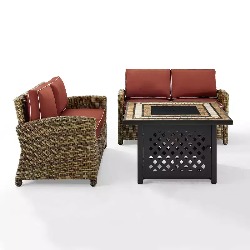 Ensemble de foyer d'extérieur en acier Bradenton 3 pièces avec 2 causeuses Sangria/brun vieilli - Crosley